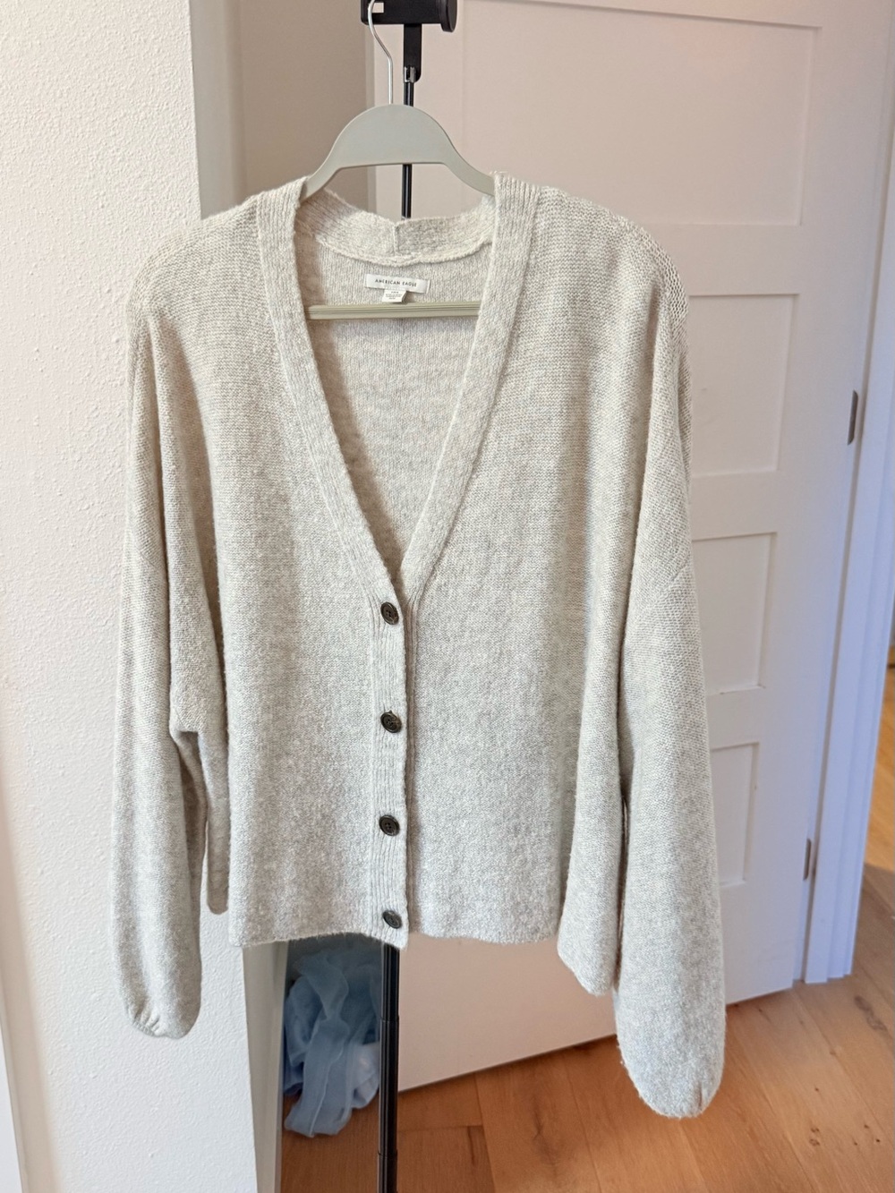 American Eagle Light Cream V-Neck Button Front Cardigan Sweater